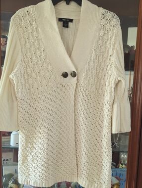 Style & Co. Cream Cable Knit Shawl-Collar Cardigan with Double Buttons